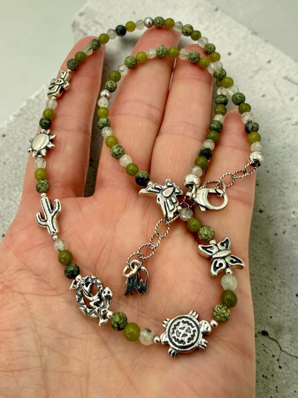 Carolyn Pollack American West Green Garnet Serpentine Gecko Charm Necklace 17+2” - Picture 9 of 17